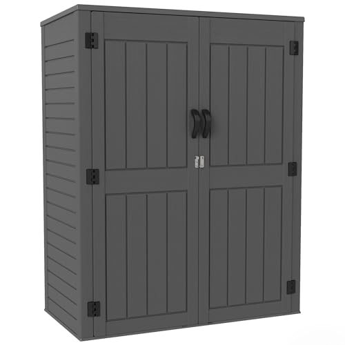 Vertical Resin Storage Shed, 60 Cuft Garden Tool Sheds & Outdoor Storage, Plastic Outdoor Storage Cabinet Waterproof