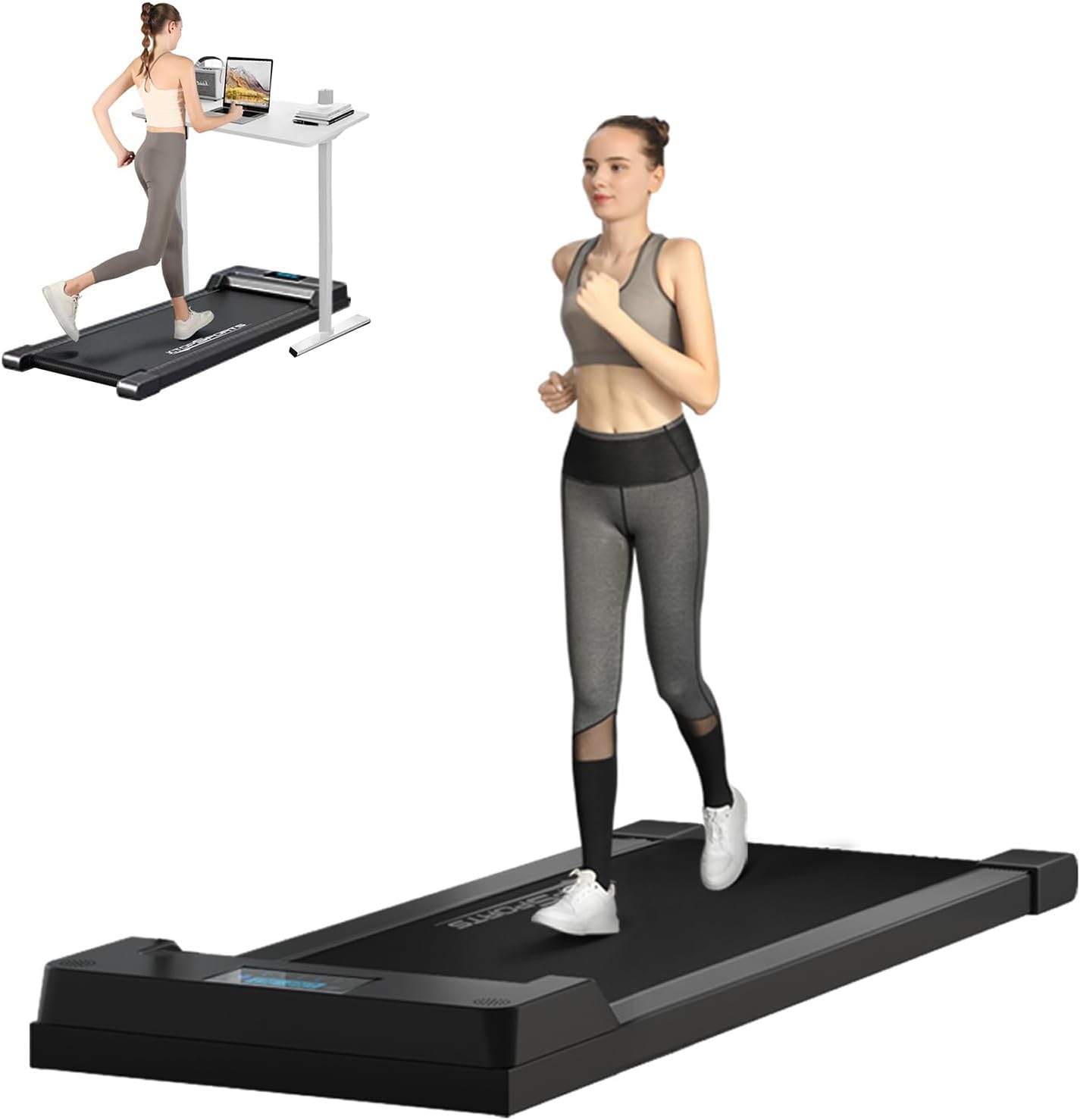 2 in 1 Portable Home Walking Pad, 2.5HP Office Under Desk Treadmill, Remote Control Walking Pad Treadmill Max Speed 3.8 MPH, Max Weight 300 lbs