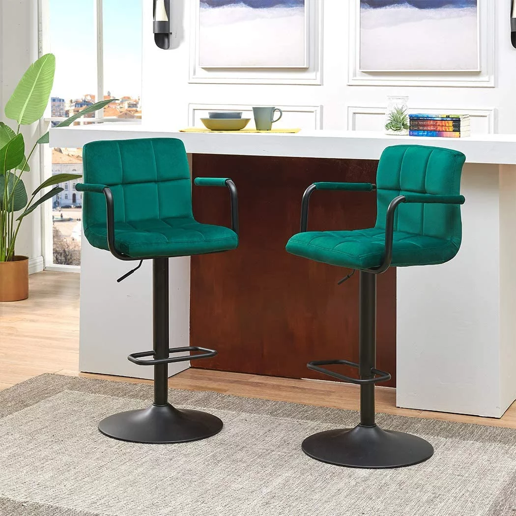 Duhome Modern Bar Stools Adjustable Barstools Counter Stools Set of 2 Swivel Kitchen Bar Chairs with Back and Arms, Gray