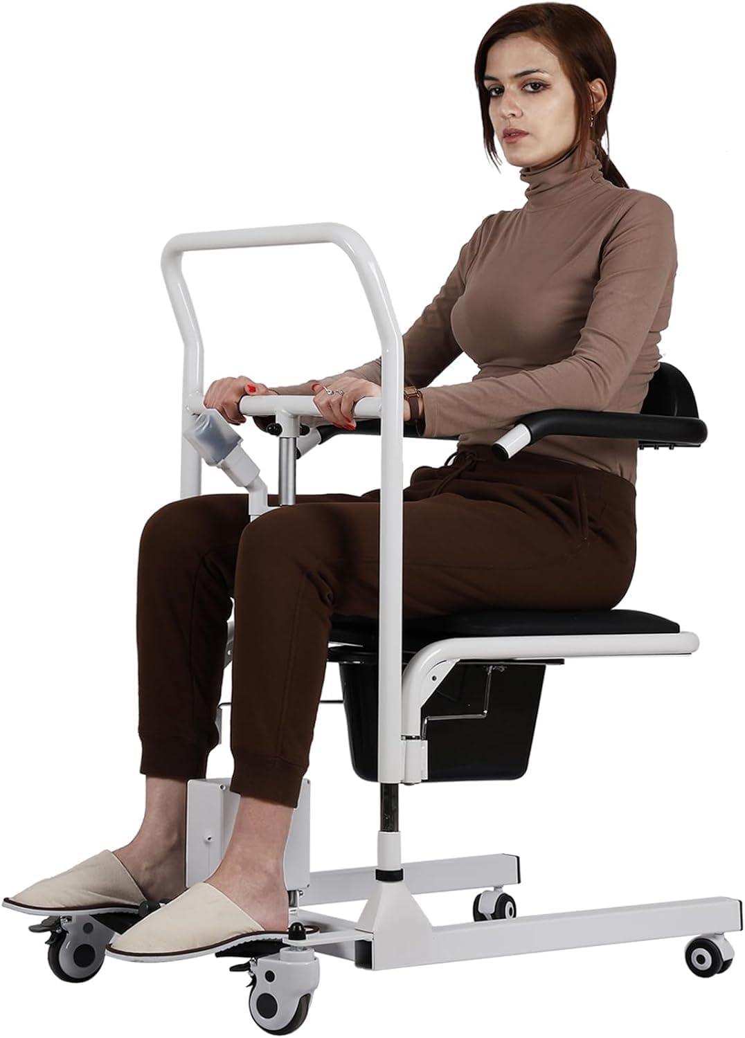 Electric Patient Lift Transfer Chair for Home, Lift Transfer Chair with 180° Split Seat and Bedpan/One Key Lift