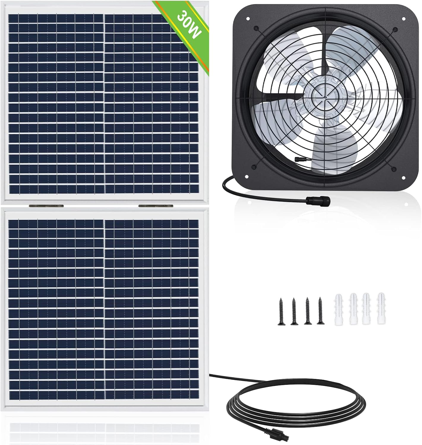ECO-WORTHY 25W Solar Powered Attic Ventilator Gable Roof Vent Fan with 30W Foldable Panel - Fans for Home Attic, Greenhouse, RV or Outdoor
