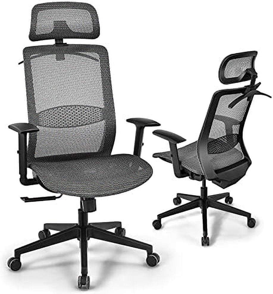 TJUNBOLIFE Ergonomic Mesh Office Chair  Swivel Executive Chair with Reclining High Backrest  Rotatable Headrest  Clothes Hanger and Lumbar Support