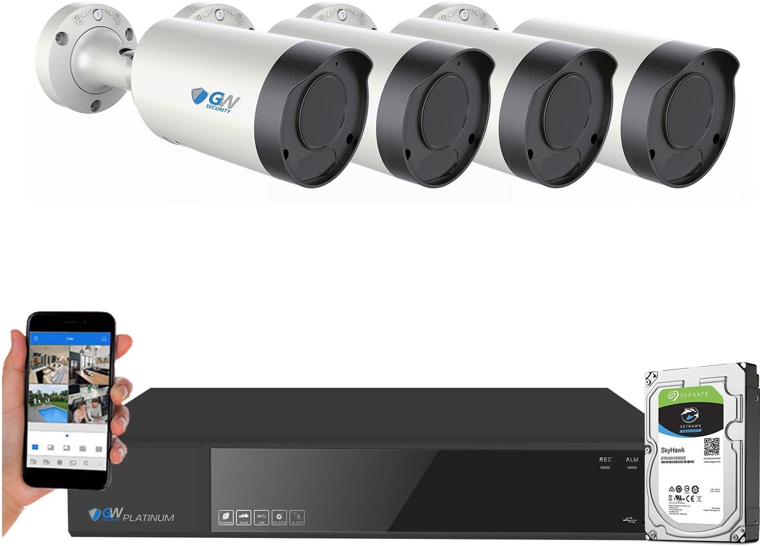 GW Security 8 Channel 4K NVR 8MP (3840x2160) H.265+ IP PoE Starlight Security Camera System with 4 Outdoor/Indoor 2.8-12mm Varifocal Zoom 8.0