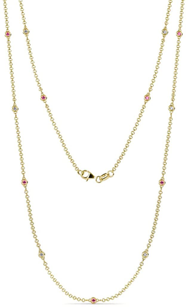 Petite Pink Sapphire and Diamond by the Yard 13 Stations Necklace 0.35 ct tw in 14K Yellow Gold