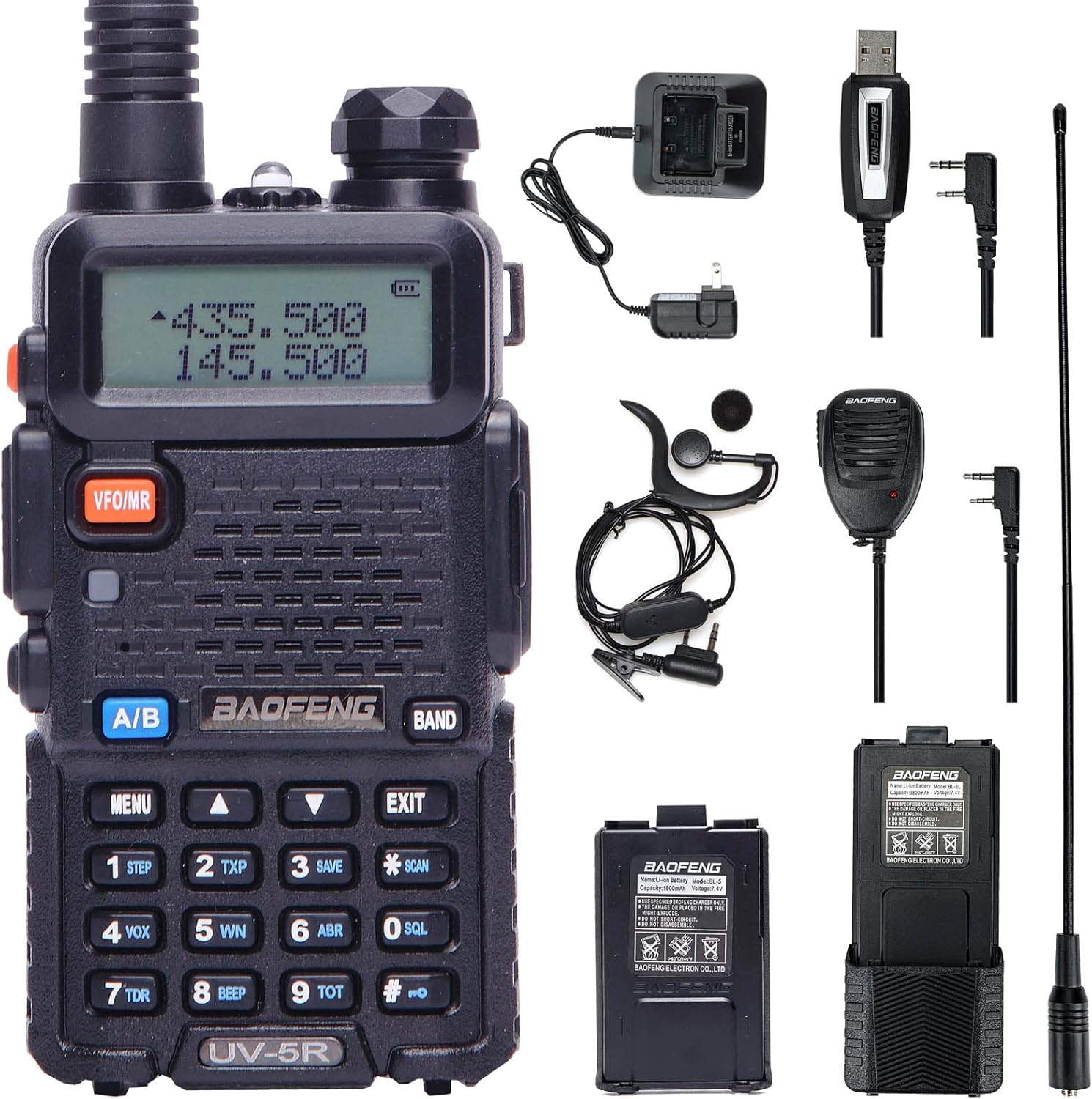BaoFeng UV-5R 8 Watt High Power VHF UHF Dual Band Two Way Radio Tri-Power 8/4/1W Portable Radio with one More 3800mAh Battery,Speaker, Antenna