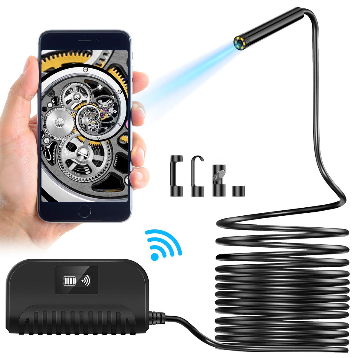 Wireless Endoscope, New Waterproof WiFi 5.5mm 1080P HD Borescope Inspection Camera for Android iOS Phones Tablet