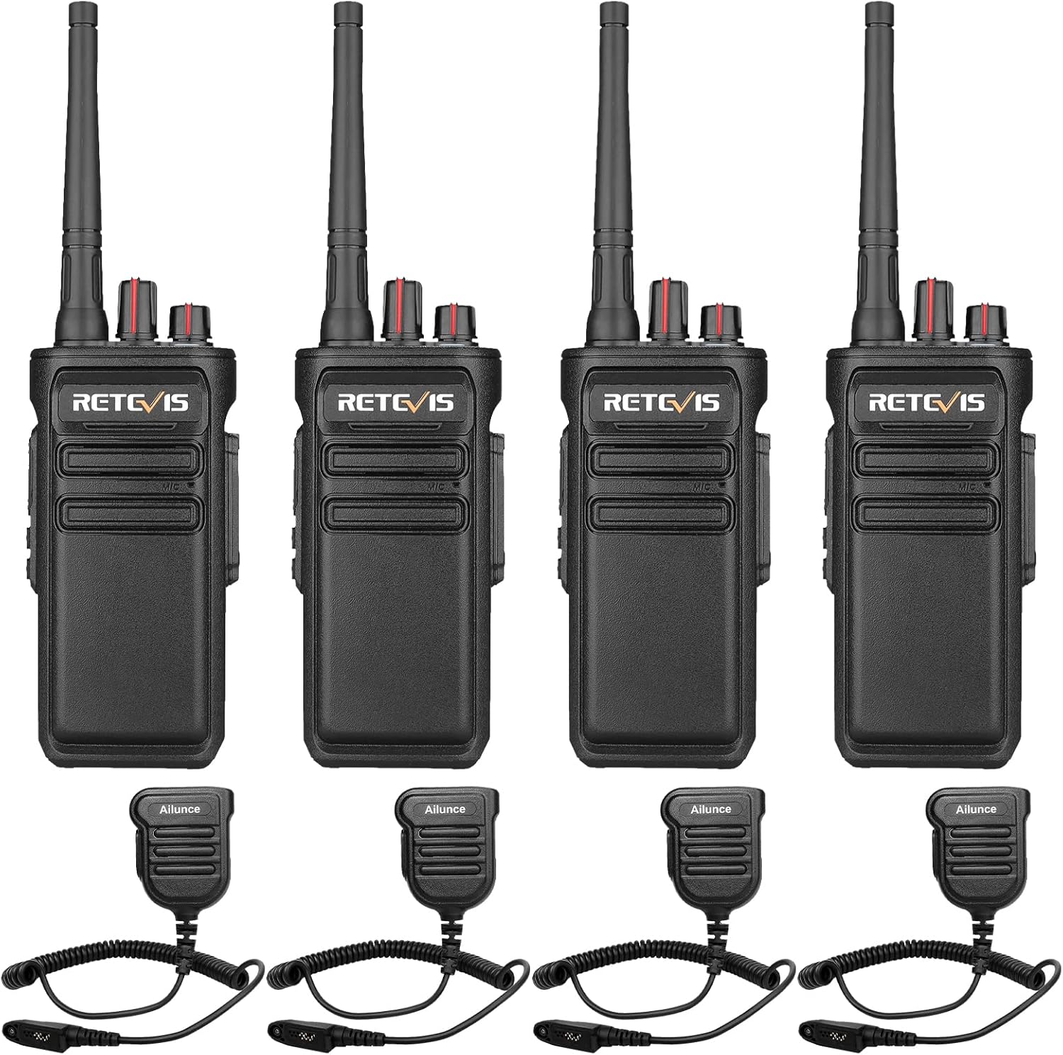 Retevis RB23 Two Way Radios Long Range 5 Watt,IP67 Waterproof Walkie Talkies,Emergency Alarm,2 Way Radio with Shoulder Mic for Farm,Warehouse(4 Pack)