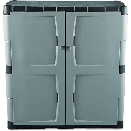 Rubbermaid Double-Door Storage Cabinet, 18 inch D x 36 inch W x 37 inch H, Gray/Black, FG708500MICHR,Small Vertical
