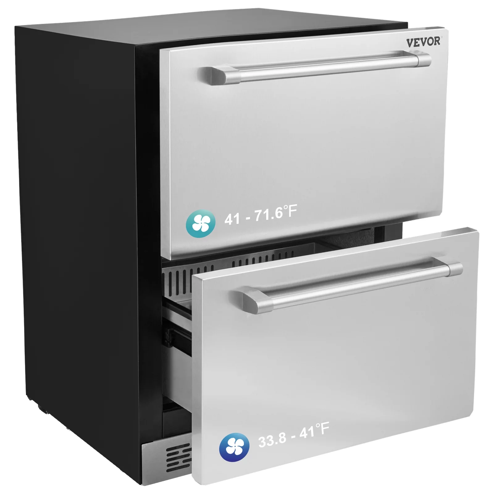 BENTISM Undercounter Refrigerator 24" Built-in 2 Drawer Refrigerator Fridge SUS Undercounter Freestanding Stainless Steel Door Beverage Refrigerator