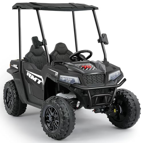 ELEMARA 24V Ride on Toy for Big Kid,Ride on Car 2 Seater w/Sun Shade,Dump Bed & Shovel,4.5MPH,4WD Electric Car for Kids,Battery Car w/Remote