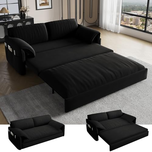 70.1" Futon Sofa Bed Queen Size, Pull Out Bed, 3-in-1 Convertible Sleeper Sofa with 2 Soft Pillows, Modern Velvet Futon Couch for Living Room