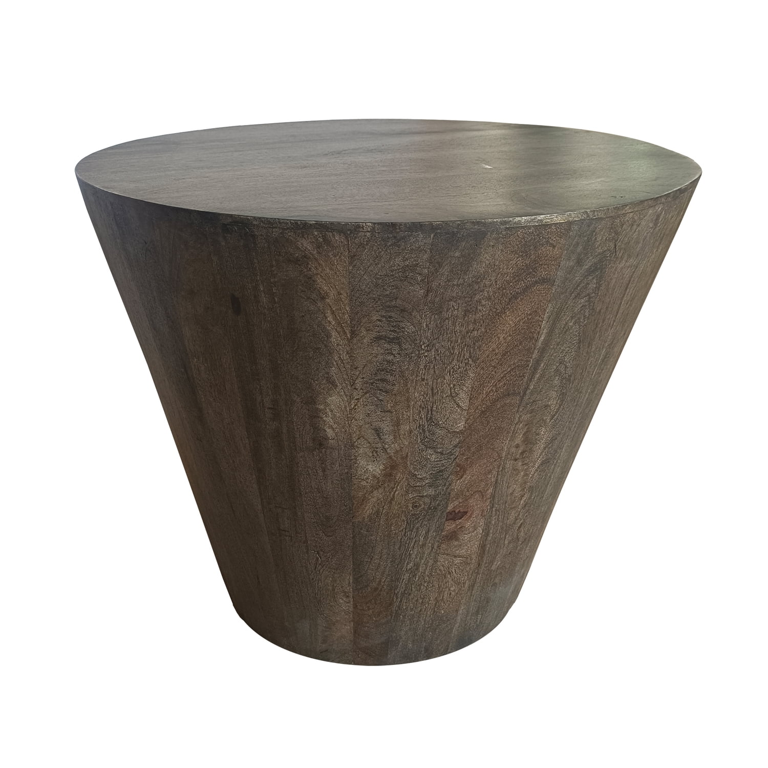 The Urban Port  24 in. Round Drum Shape Handcrafted Distressed Gray Mango Wood Side End Table