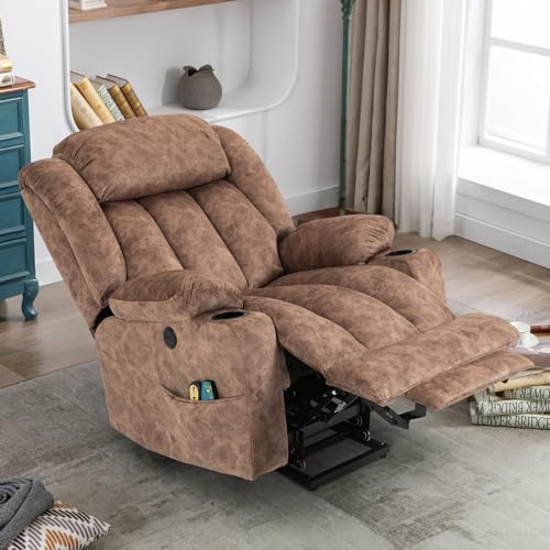 Large Electric Power Lift Recliner Chair with Extended Footrest for Elderly Big Man, Overstuffed Wide Massage Lounge Chairs with Heat, 2 Cup Holders