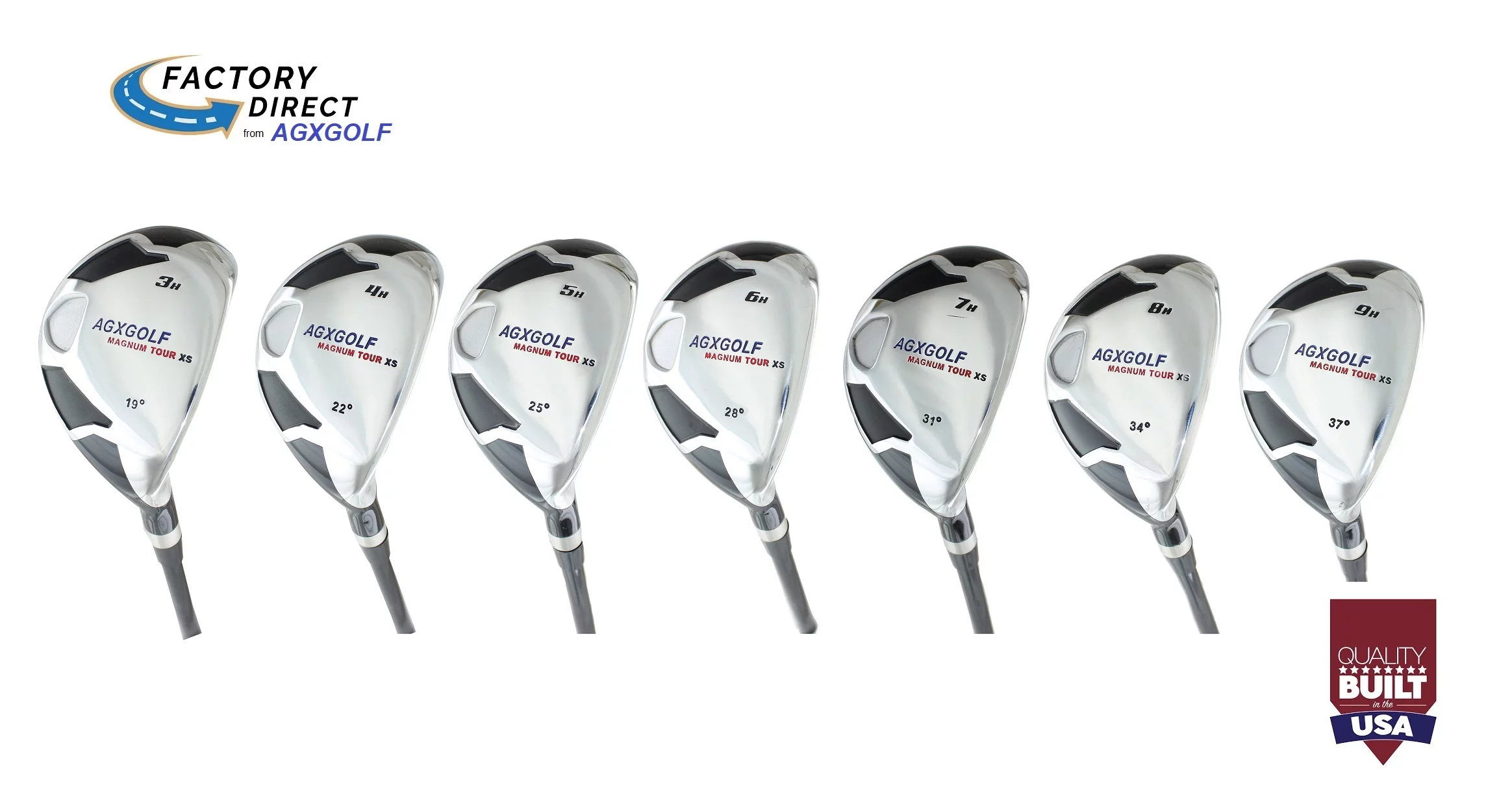 AGX Men's Tour XS Senior Flex Cadet (-1") Length; Complete Hybrid Game Improvement Stainless Steel Irons Set 3,4,5,6,7