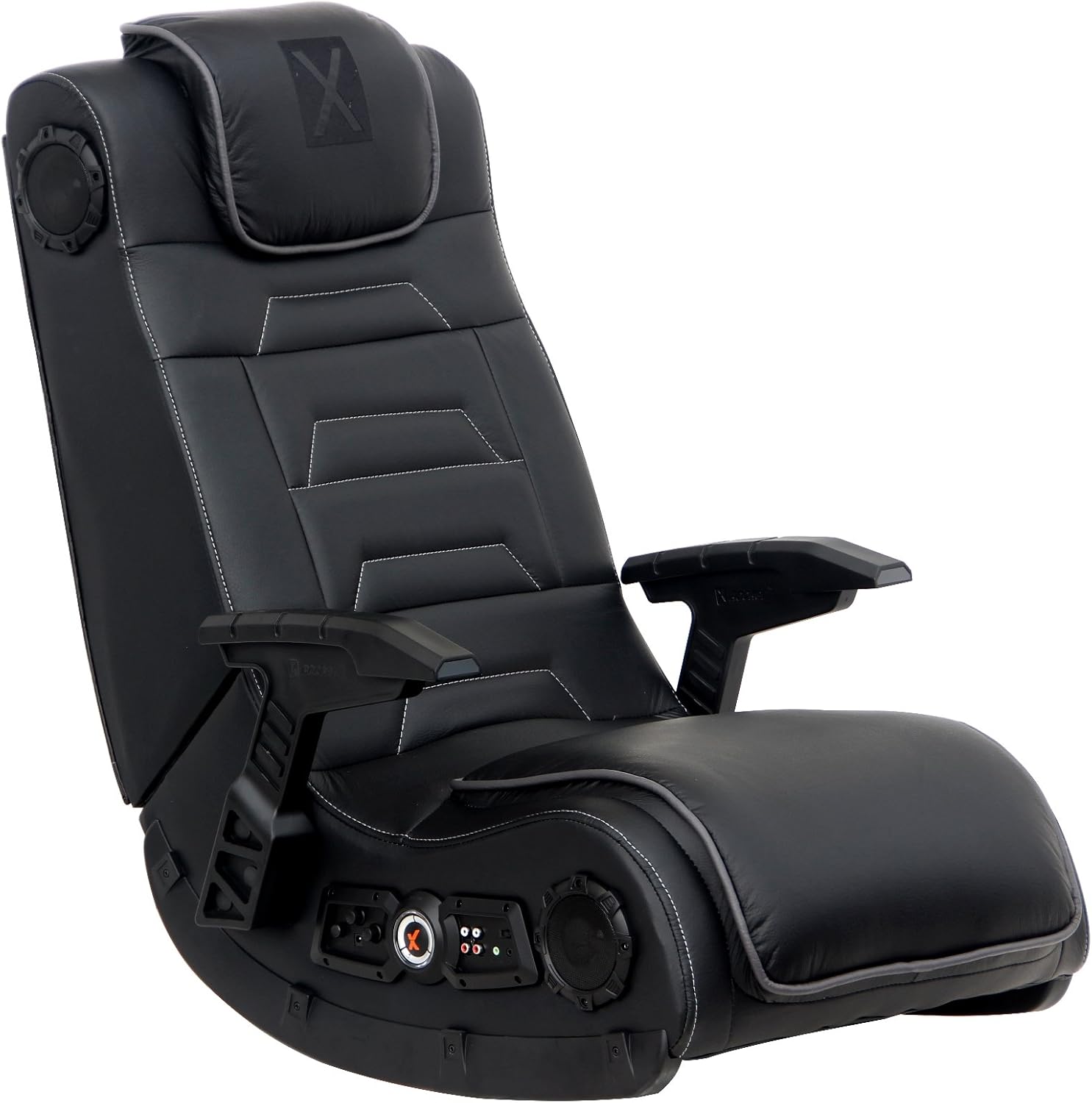 X Rocker Pro Series H3 Black Leather Vibrating Floor Video Gaming Chair with Headrest for Adult, Teen, and Kid Gamers