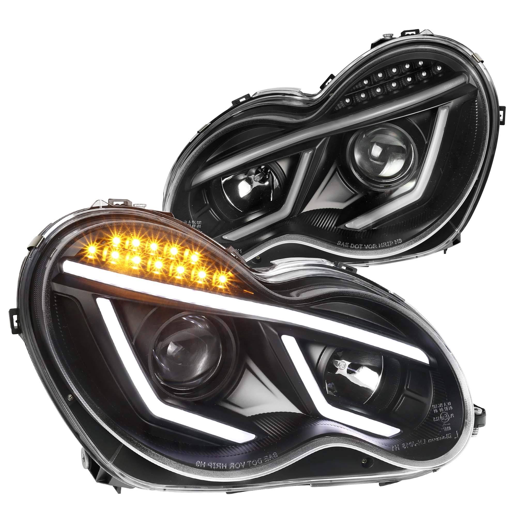 Spec-D Tuning 2001-2007 Mercedes Benz W203 C-Class C230 C240 C320 LED Projector Headlights Black Hea