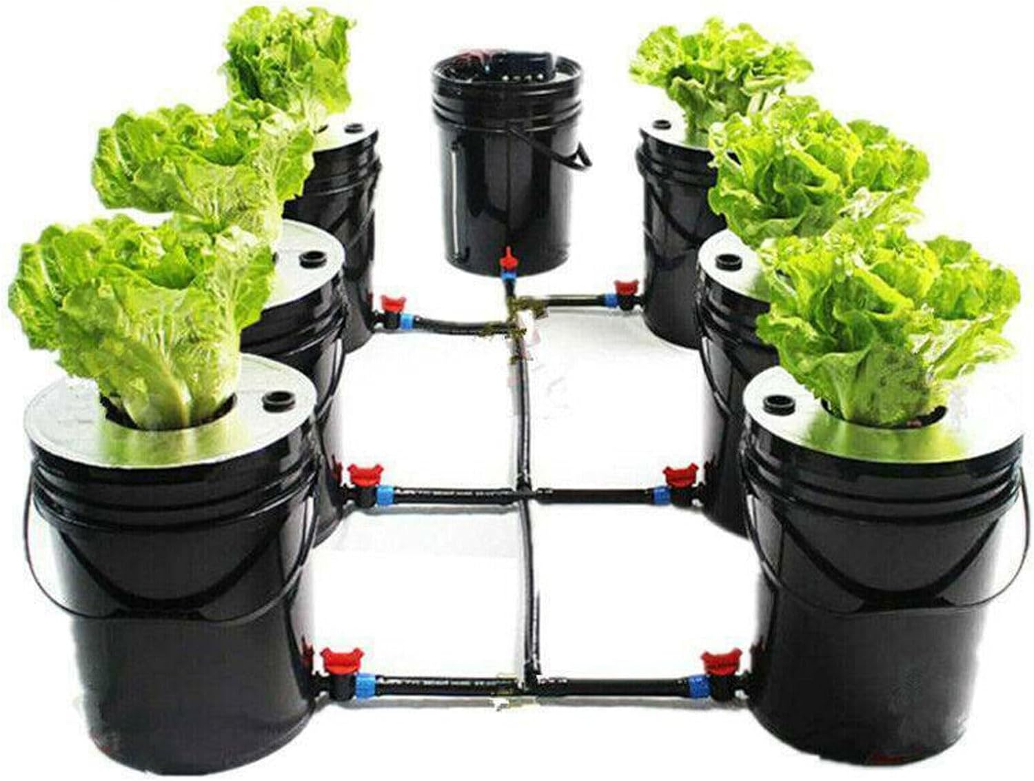 Hydroponic System, Growing System Kit 7 Bucket 5 Gallon Recirculating Deep Water Aquaculture, Hydroponic Growing Kit with Pump