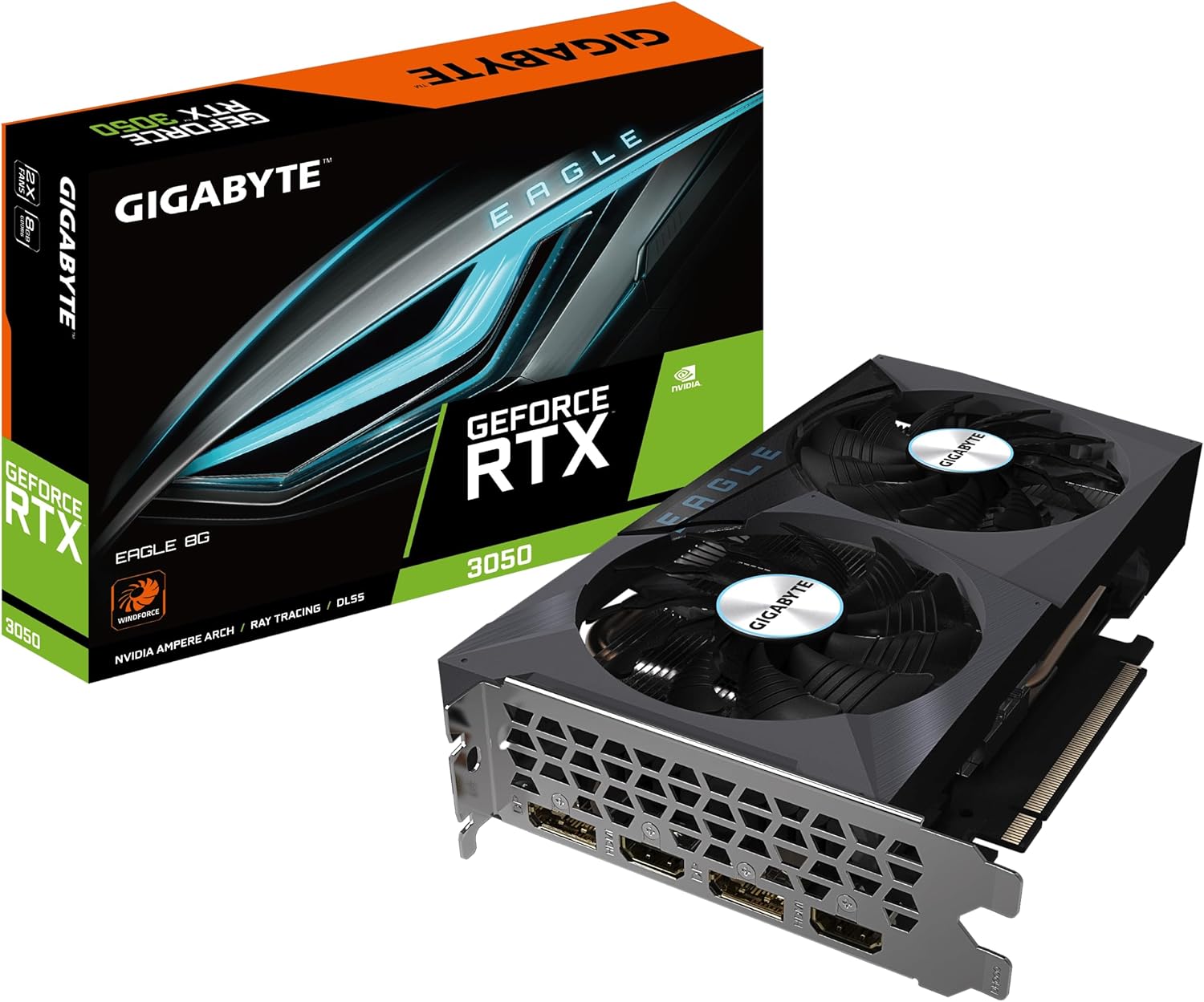 Gigabyte NVIDIA GeForce RTX 3050 EAGLE Graphics Card - 8GB GDDR6, 128-bit, PCI-E 4.0, 1777MHz Core Clock, 1x DP 1.4, 1 x HDMI 2.1, NVIDIA Ampere