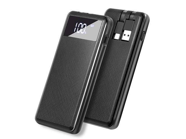 10000mAh Portable Phone Charger,Power Bank Built-in Cable High Capacity 5V 2.1A Quick Charge Compact USB Type C Port External Ba