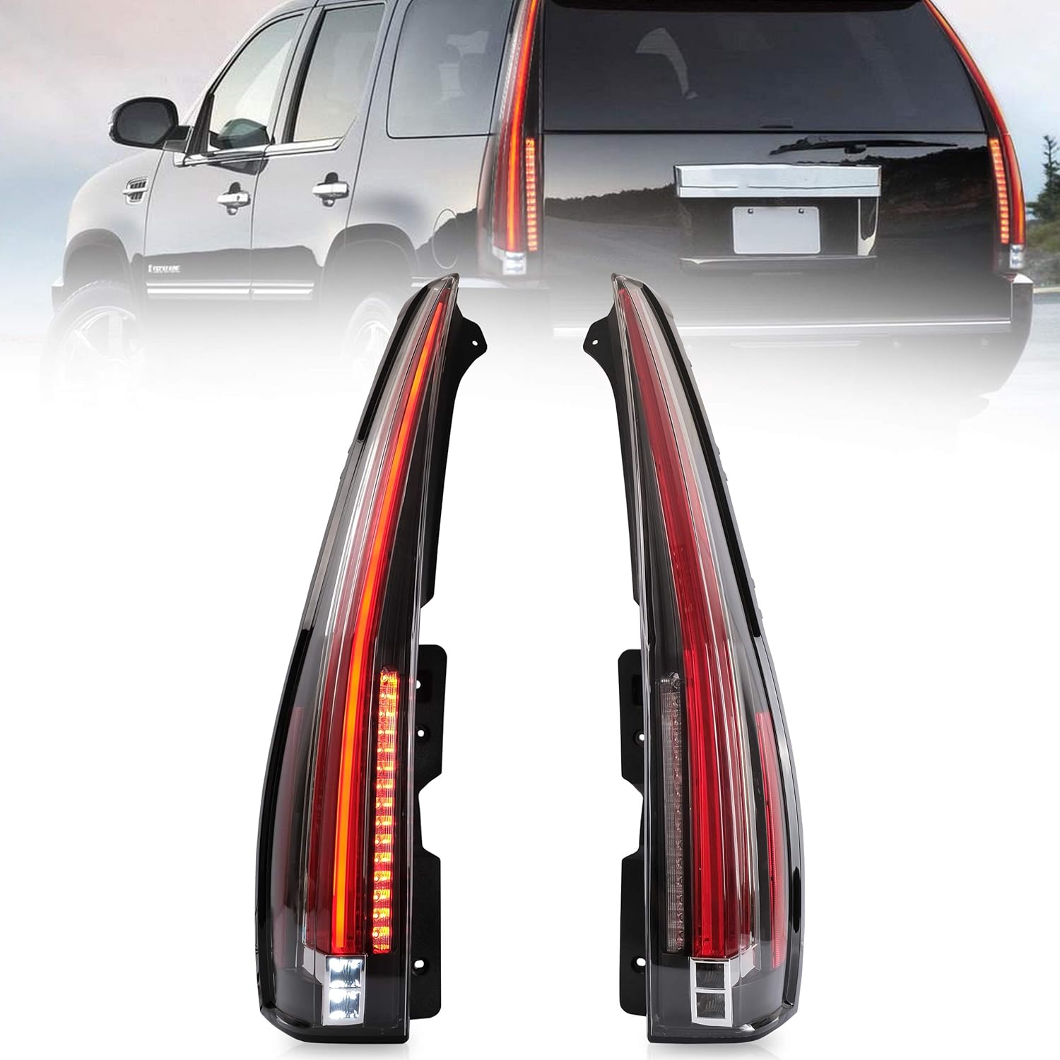 VLAND Tail lights Assembly Fit for 2007-2014 Cadillac Escalade / Escalade ESV, TailLight 6 Holes For 5 Pins Plug with Red Turn Signal