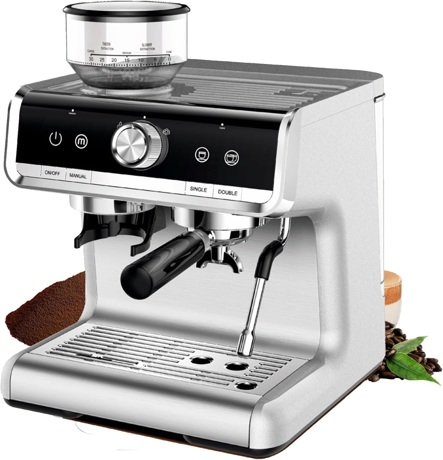 Espresso Machine with Grinder - Brushed Stainless Steel, Espresso Coffee Maker with Milk Frother, For Home Barista