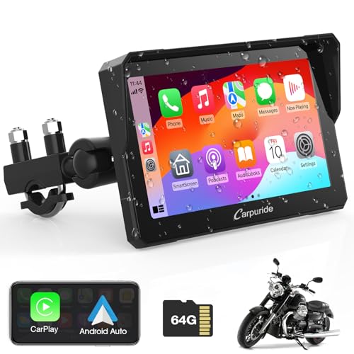 Carpuride W702 for Motorcycle, 7 inch Waterproof Touchscreen, Portable Carplay/Android Auto GPS Navigation for Motorbike, Support Dual Bluetooth