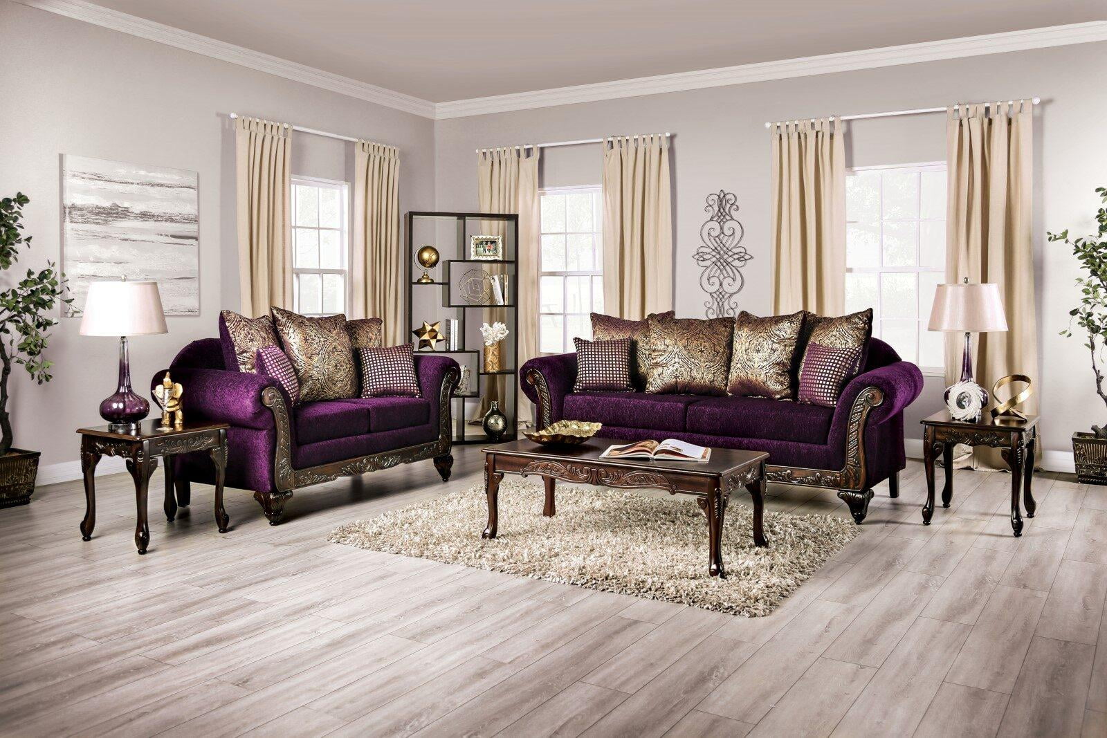Traditional Purple & Dark Cherry Living Room Set 5pcs FOA Casilda & Cheshire