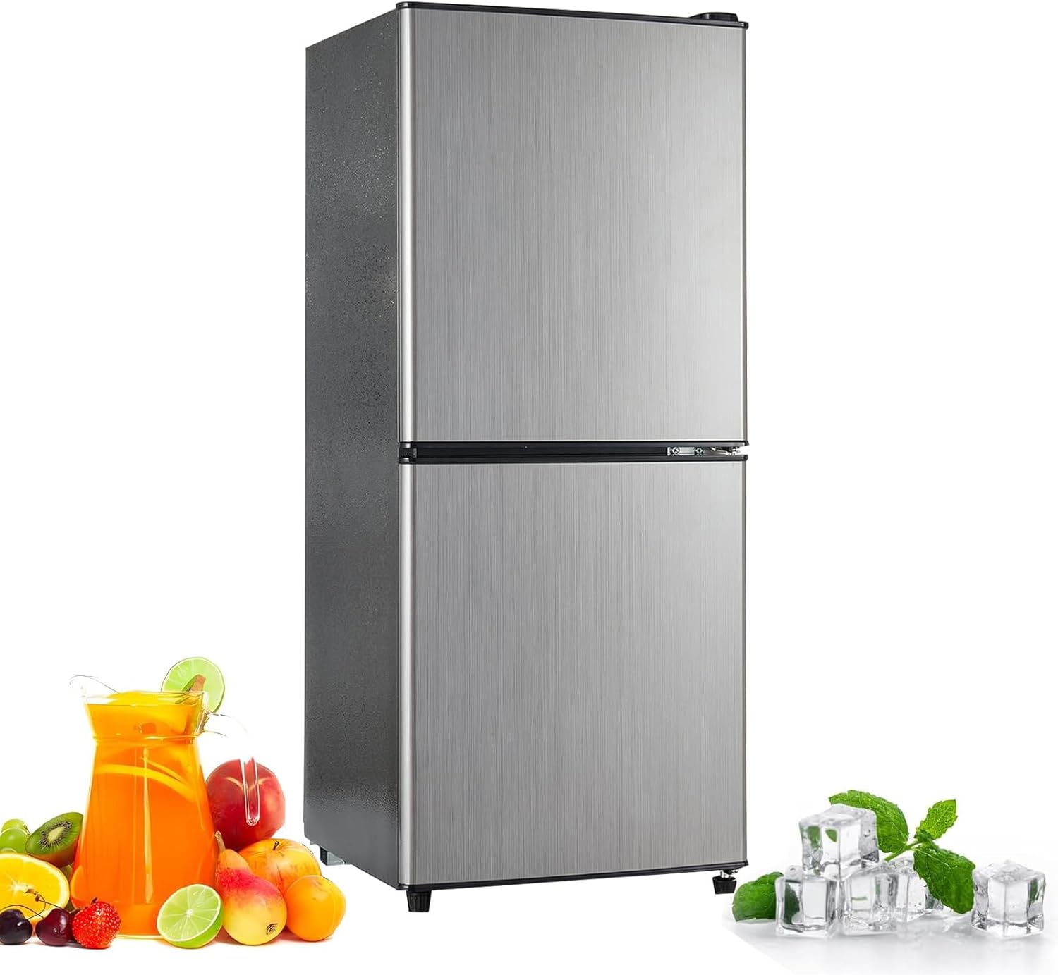 Compact Small Refrigerator with Freezer 4.0 Cu.Ft Mini Fridge Double Door 7 Level Adjustable Thermostat Removable Glass Shelves for Bedroom, Kitchen