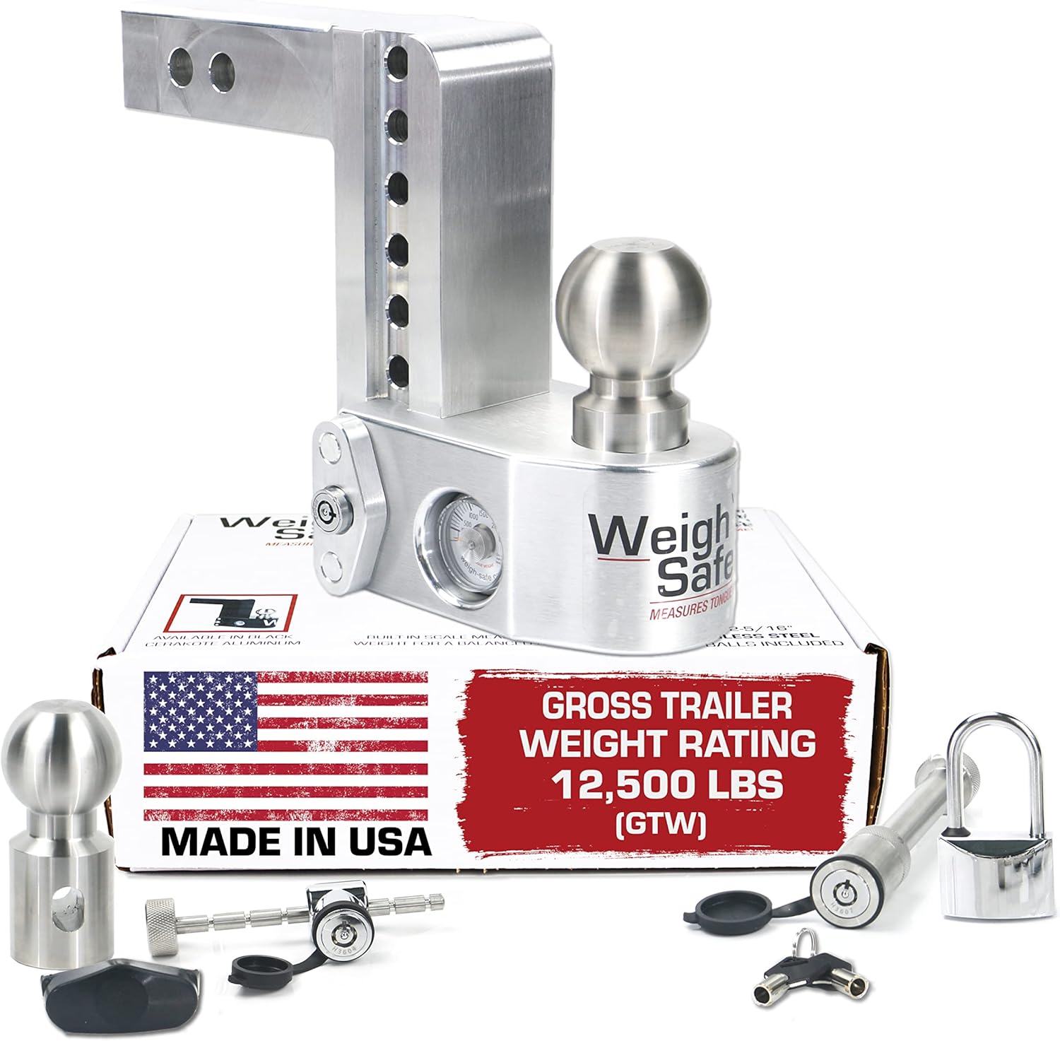Weigh Safe WS6-2-SET Aluminum Adjustable 6" Drop, Stainless Steel Balls for 2" Receiver 12,500 GTW