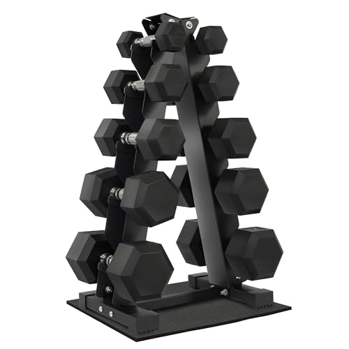 Dumbbell Set with Rack, Rubber Coated Hex Dumbbell Weights in 150lbs, 5, 10, 15, 20, 25lbs Pair, Black