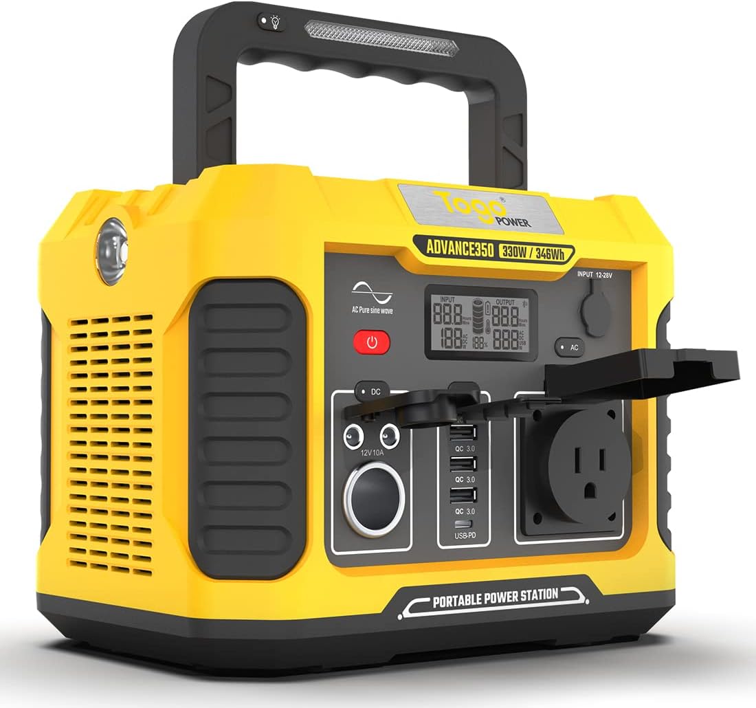 Togo Power 346wh Portable Power Station 330W, 120v/330W Pure Sine Wave Ac Outlet, Outdoor Solar Generator (Solar Panel Not Included) For Camping