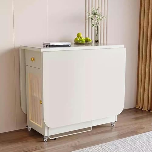 Folding Dining Table with Storage Rack, Drawers, Acrylic Table Legs and Slate Tabletop