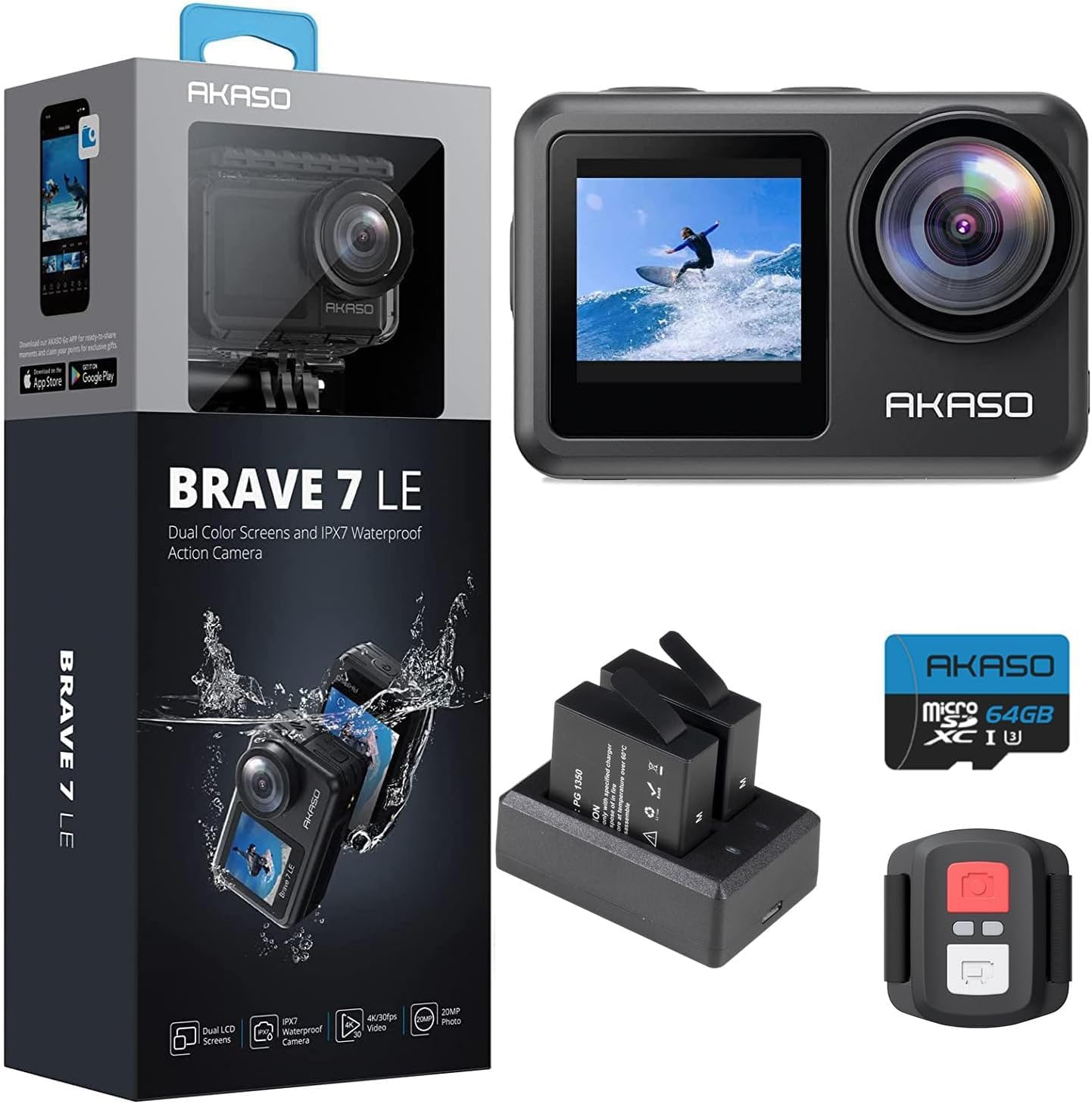 AKASO Brave 7 LE 4K30FPS 20MP WiFi Action Camera with Touch Screen EIS 2.0 Zoom Remote Control 131 Feet Waterproof Camera Support External Microphone