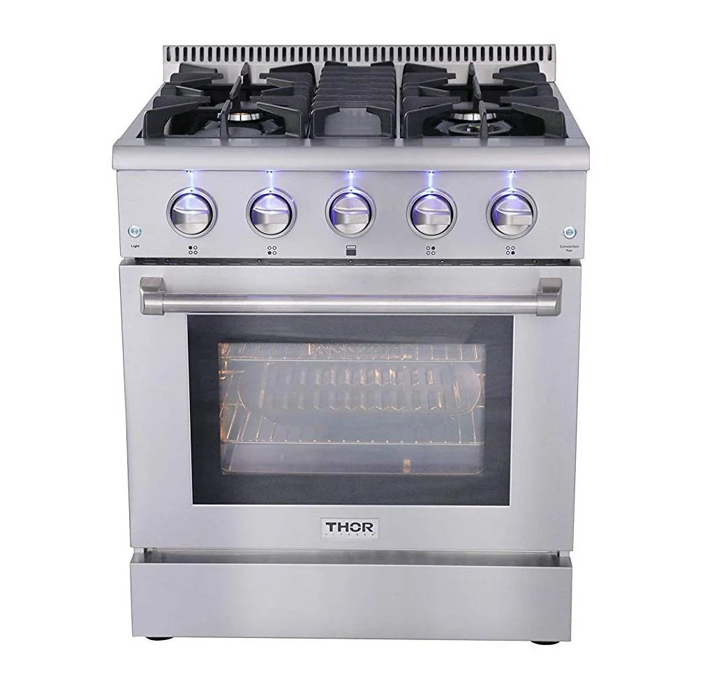 Thor Kitchen 30 inch 4.2 cu. ft. Freestanding Professional 4 Burners Blue Porcelain Oven Interior Gas Range in Stainless Steel (HRG3080U)