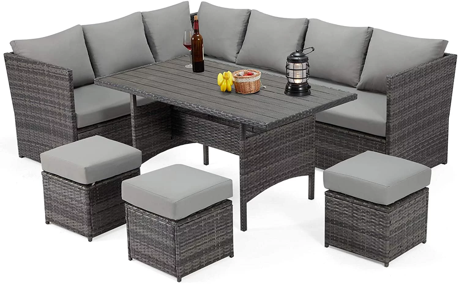 Danrelax 7-Piece Patio Conversation Set, Outdoor Sectional Sofa, PE Rattan Wicker Furniture, Steel Frame, Gray