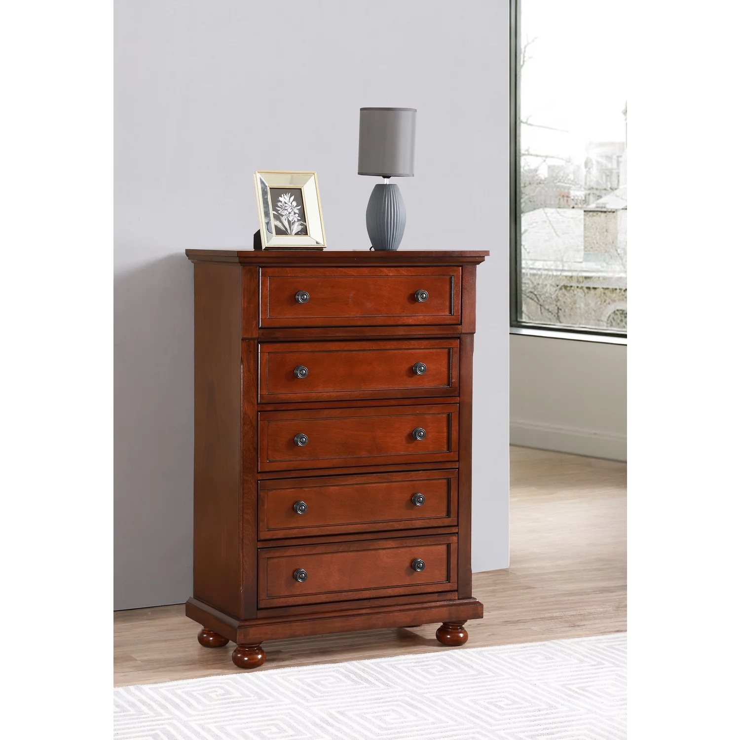 Glory Furniture Meade 5 Drawer Chest in Cherry