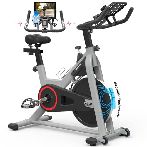 GEONEO Exercise Bike, Exercise Bike for Home, Stationary Indoor Cycling Bike Cardio Gym with pad Holder and LCD Monitor