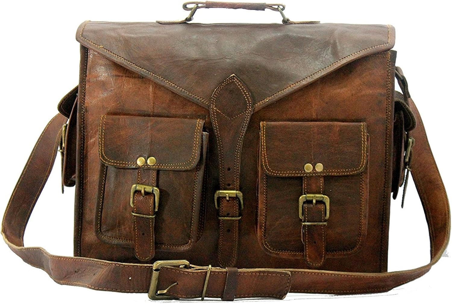 Handmade World Genuine Messenger Bag Leather Laptop Bags Computer Satchel Briefcase (18 Inch)