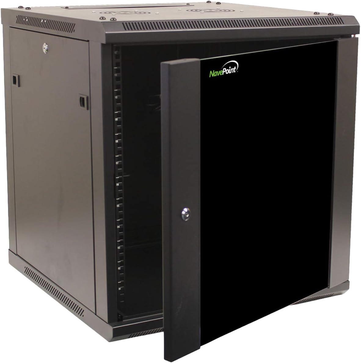 NavePoint 12U Wall Mount Network Server 600mm Depth Cabinet Rack Enclosure Glass Door Lock