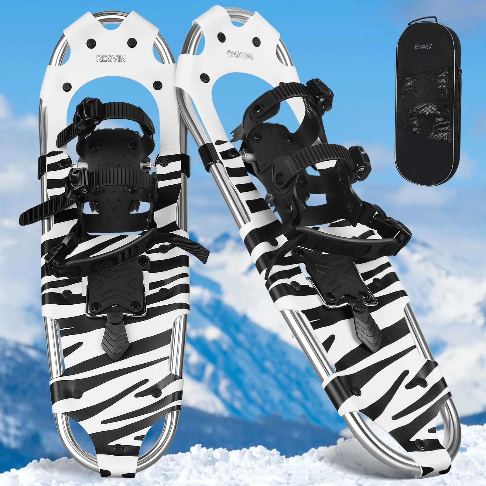 Snowshoes and 25" Snowboards Adjustable Bindings Hiking Trekking Poles Lightweight Zebra pattern Backpacking Aluminum with Carrying Tote Bag for adult