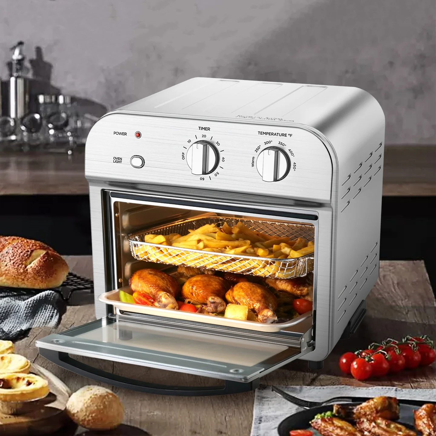 11Qt/1500W Air Fryer Oven, 10 Liter Air Fryer Toaster Oven Combo with Roast, Bake, Broil, Reheat, Fry Oil-Free, Accessories Included, Easy Clean