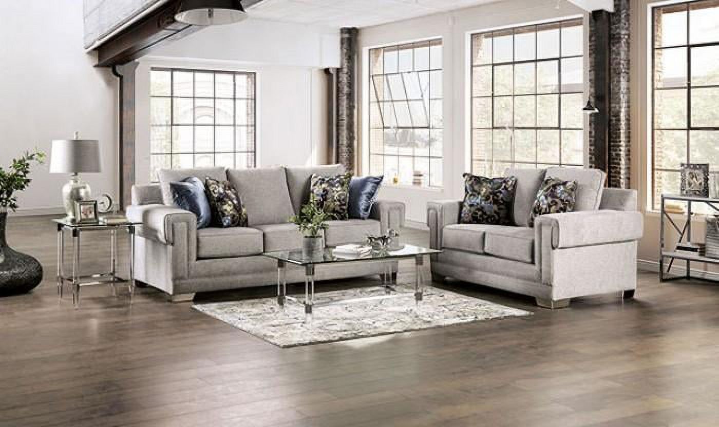 Transitional Light Gray Chenille Sofa and Loveseat FOA Atherstone