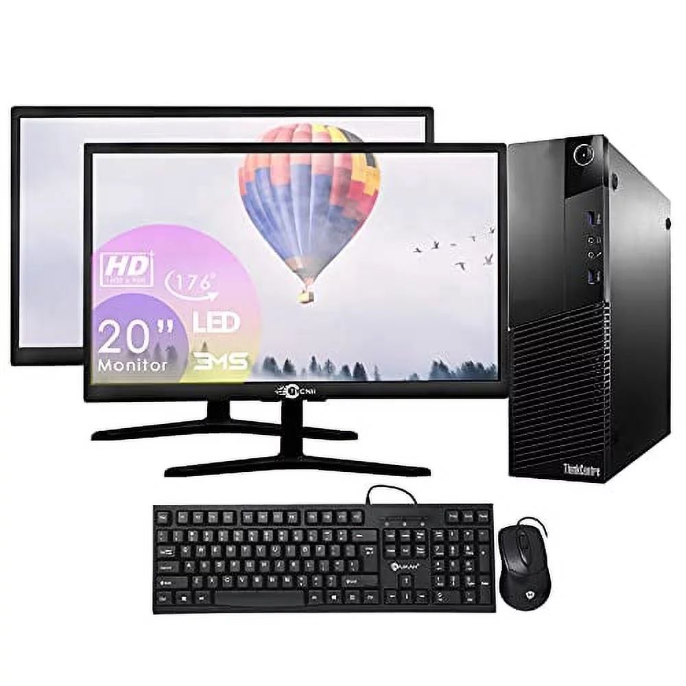 Desktop Computer Package Compatible with Lenovo ThinkCentre M93P, Intel Core i5 4570 3.20GHz, 8GB RAM, 256GB SSD, Dual 20Inch LCD Monitor, KB, Mouse