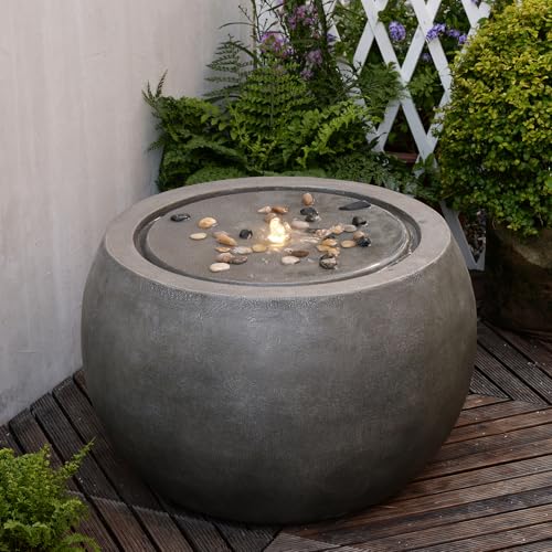 Garden Water Fountain Outdoor Large Round Bubbler Water Feature Indoor with Lights & Pump and Pebbles Concrete Effect for Patio Pool Pond Yard Home