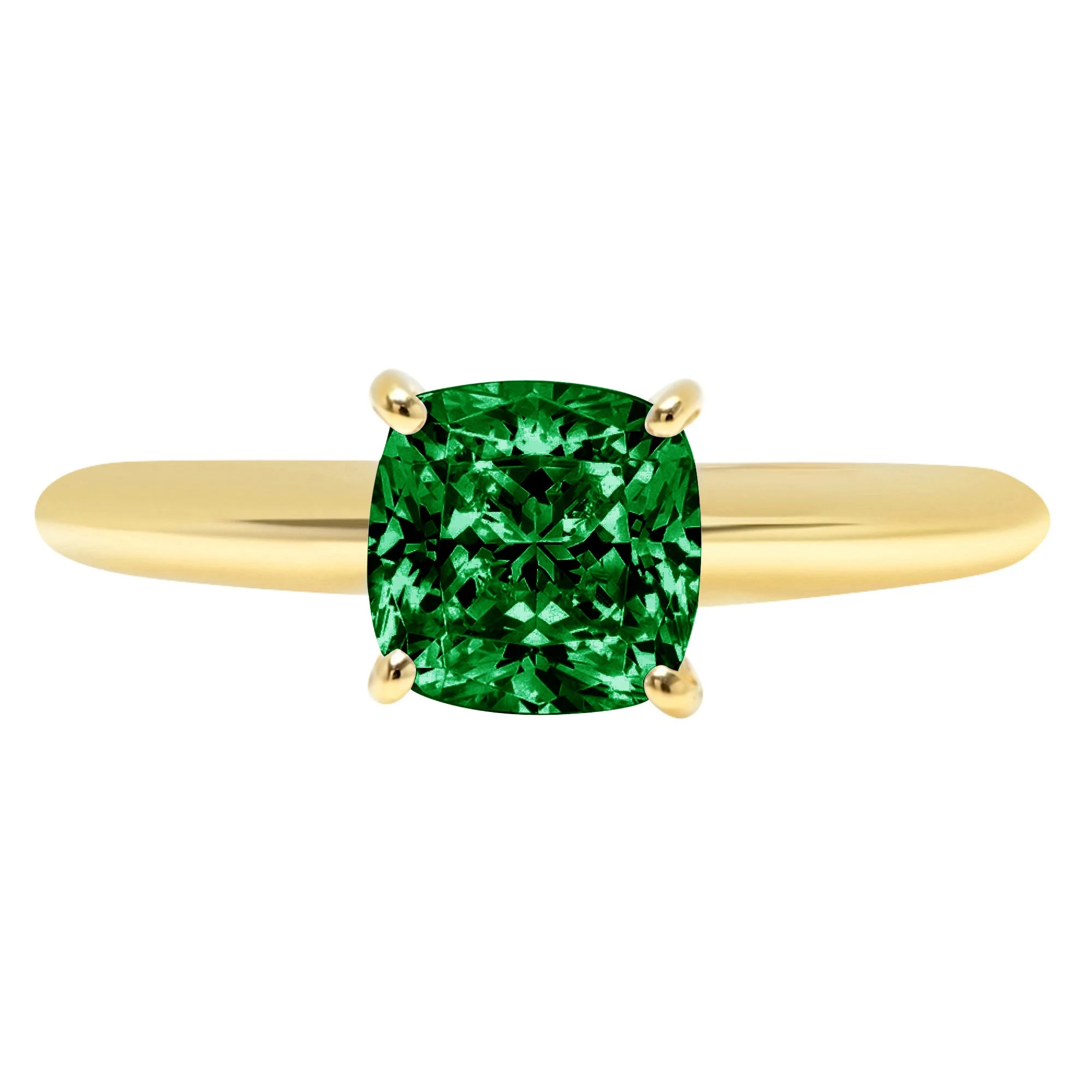 1.0ct Cushion Cut Precious Gemstone Green Simulated Emerald Real 18k Yellow Gold Robotic Laser Engraving Everlasting Unique Art Deco Statement