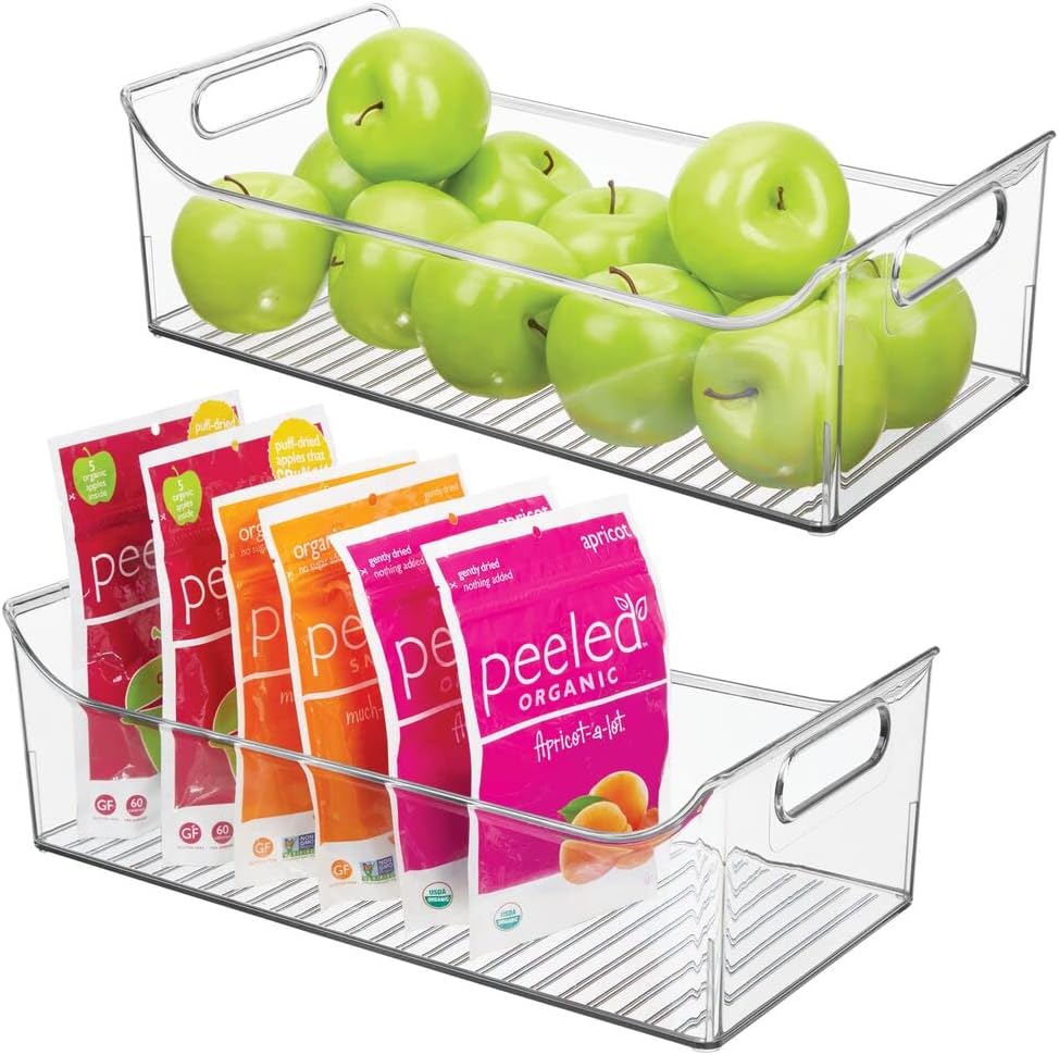 mDesign Small Plastic Kitchen Storage Container Bins with Handles -Organization in Pantry, Cabinet, Refrigerator or Freezer Shelves