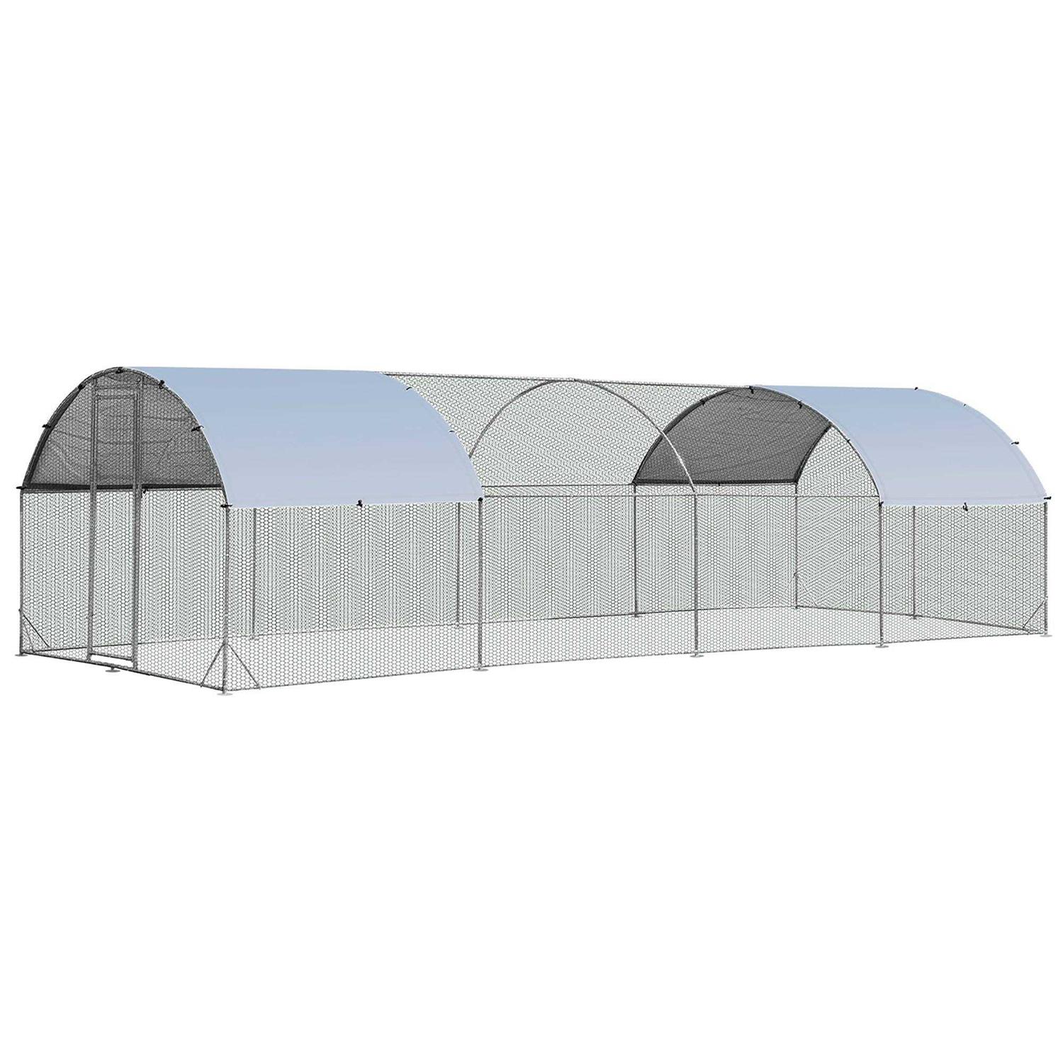 6.2/12.5/19 Feet Lockable Large Metal Chicken Coop Outdoor Dome Cage with Waterproof Cover - Pet Supplies online store