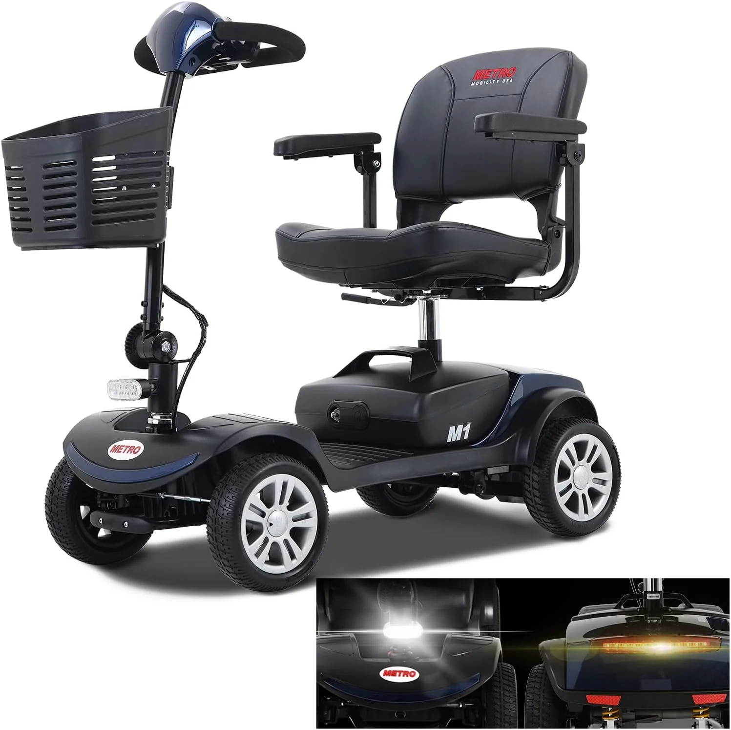 Outdoor Compact Mobility Scooter with Front & Back Light, Foldable Electric Powered Mobile Wheelchair for Seniors, Adults
