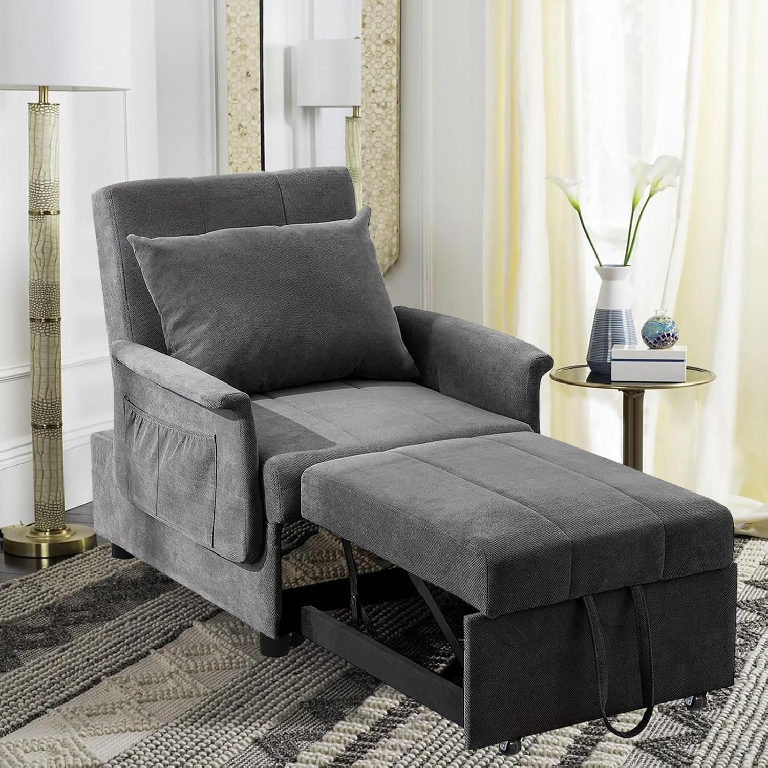 BINGTOO Bed Chair, 3 in 1 Lounge Chair,Multi-Function Folding Sofa Bed, Ottoman Bed Sleeper, Pull Out Sofa Chair, Pull Out Sofa Chair