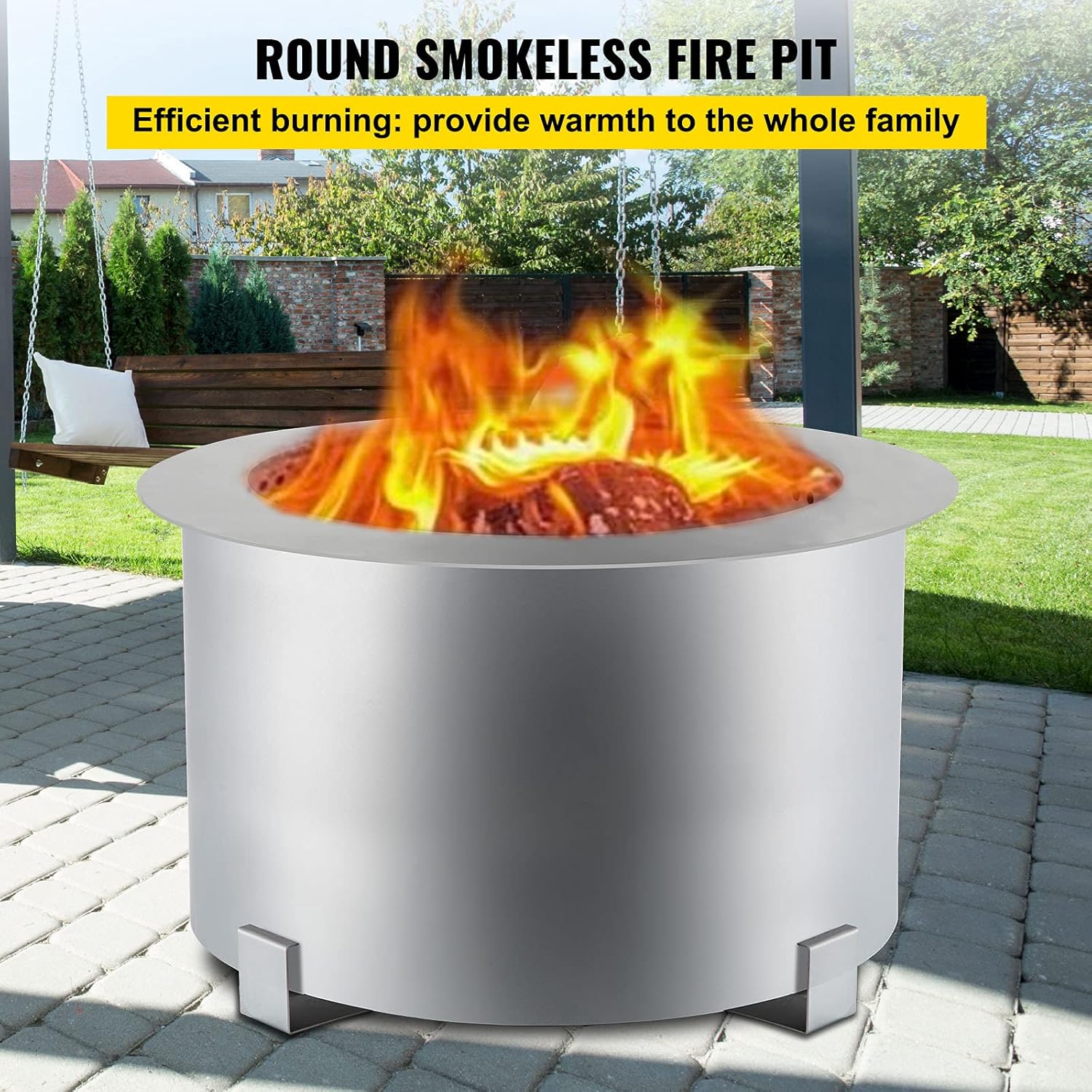 VEVOR Smokeless Fire Pit, 21.5 inch Outer Diameter / 15.6 Inner Diameter Stove Bonfire, Stainless Steel Smokeless Fire Bowl